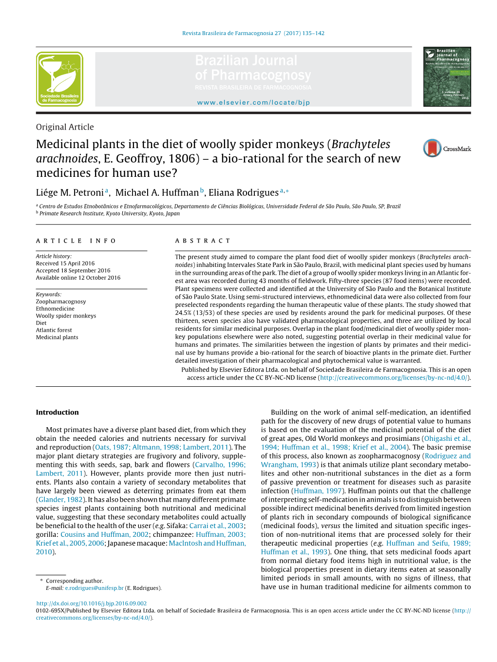 Medicinal Plants in the Diet of Woolly Spider Monkeys (Brachyteles