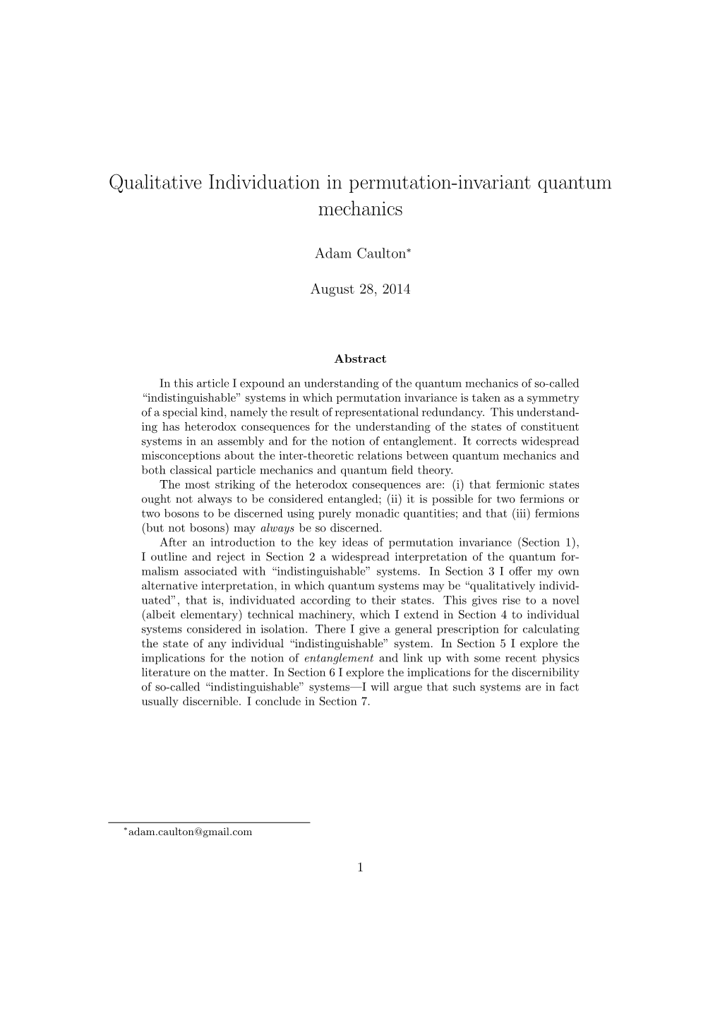 Qualitative Individuation in Permutation-Invariant Quantum Mechanics