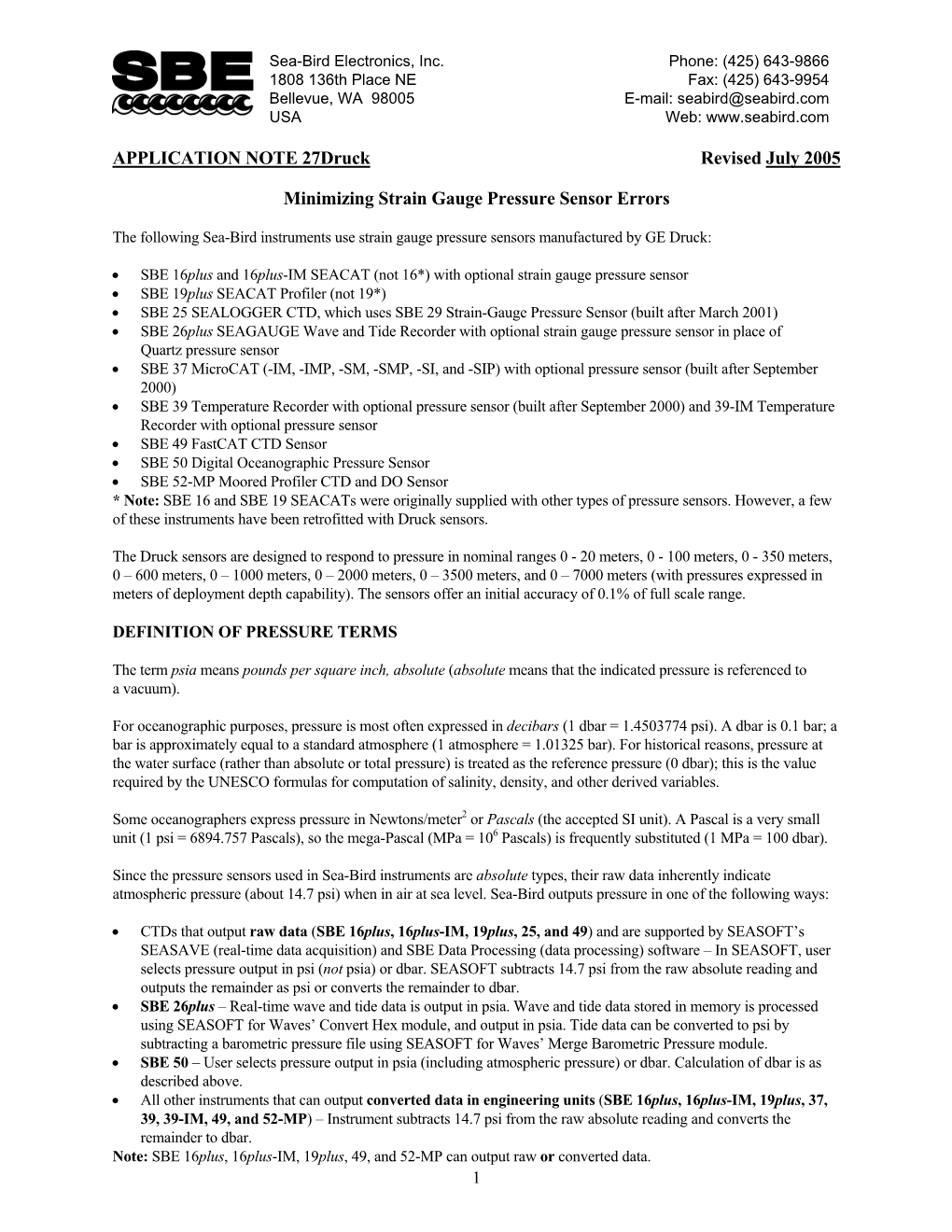 APPLICATION NOTE 27Druck Revised July 2005