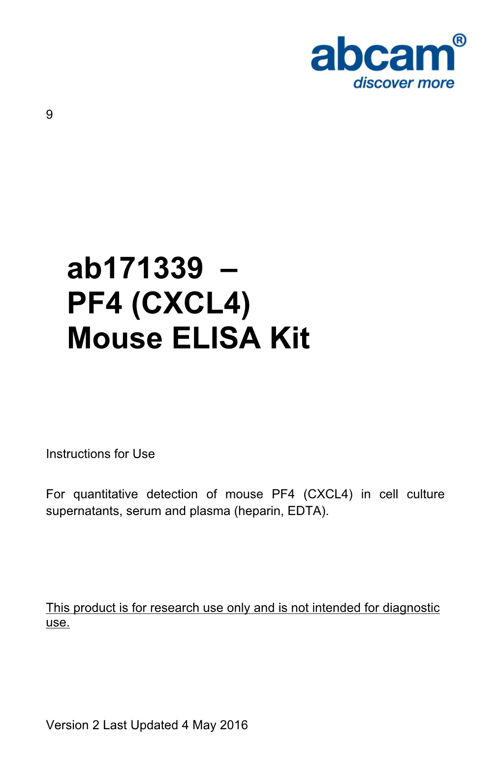 PF4 (CXCL4) Mouse ELISA Kit