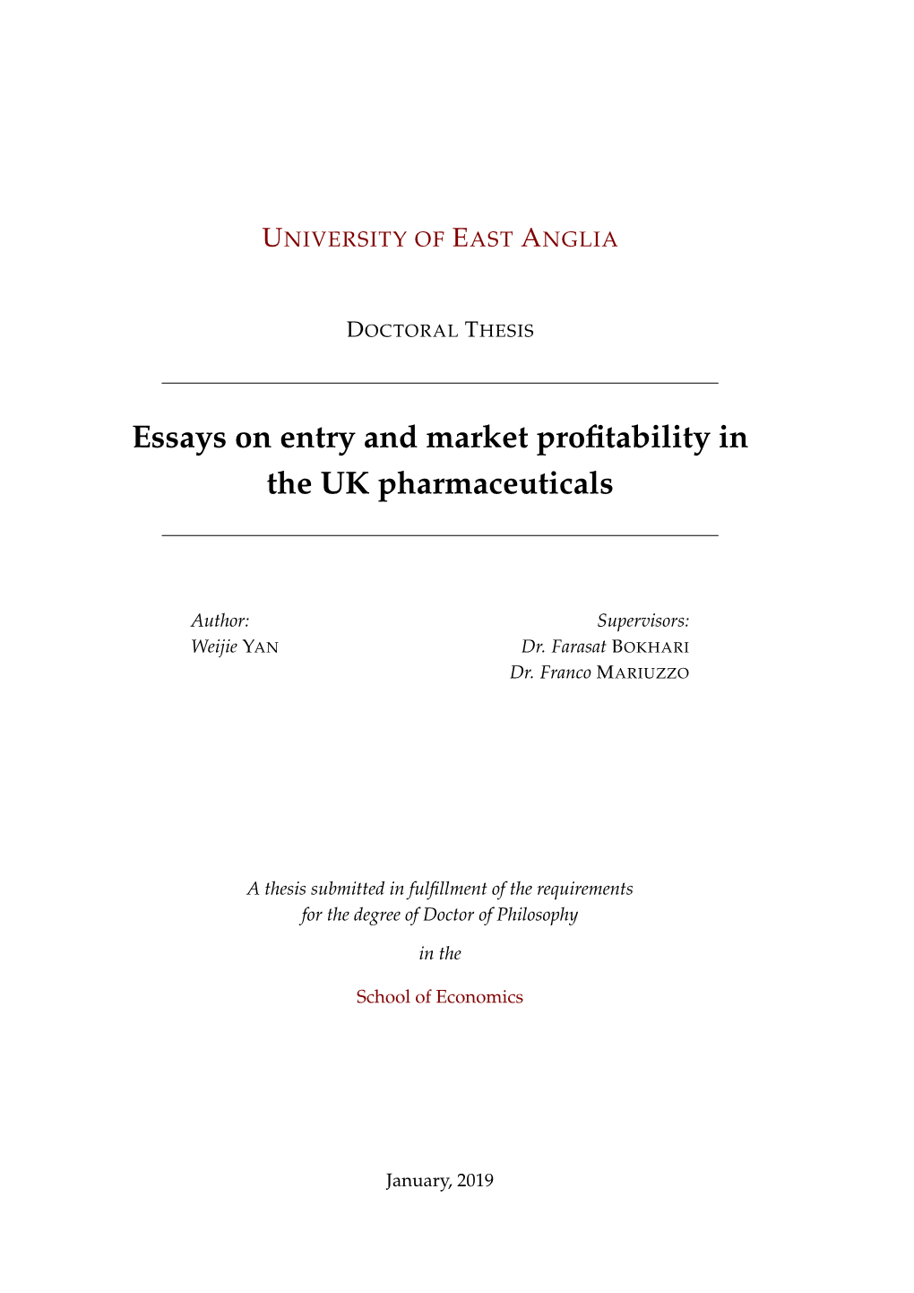 Essays on Entry and Market Profitability in the UK Pharmaceuticals