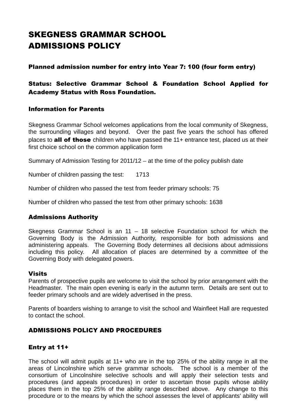 Admissions Policy 2012-1