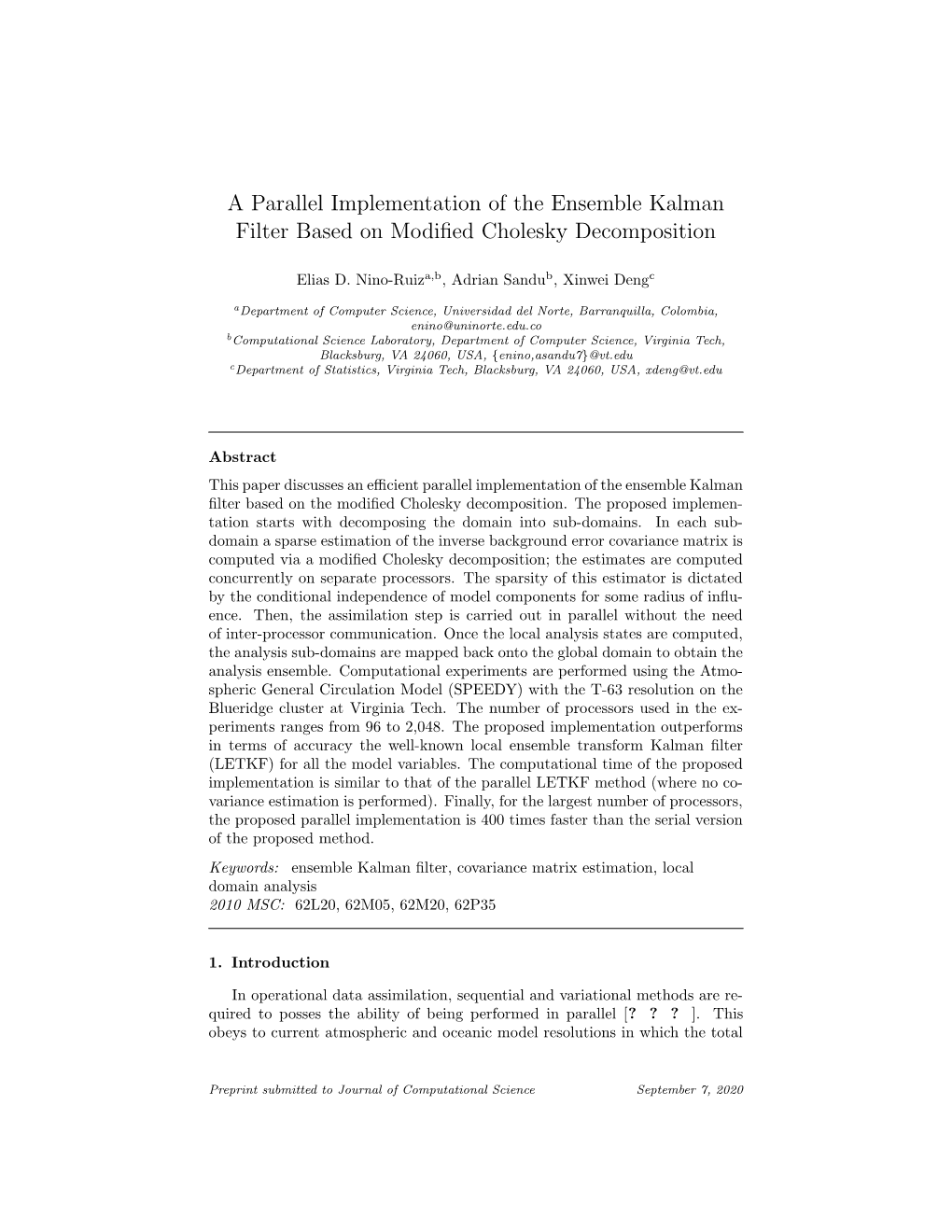 A Parallel Implementation of the Ensemble Kalman Filter Based on Modiﬁed Cholesky Decomposition