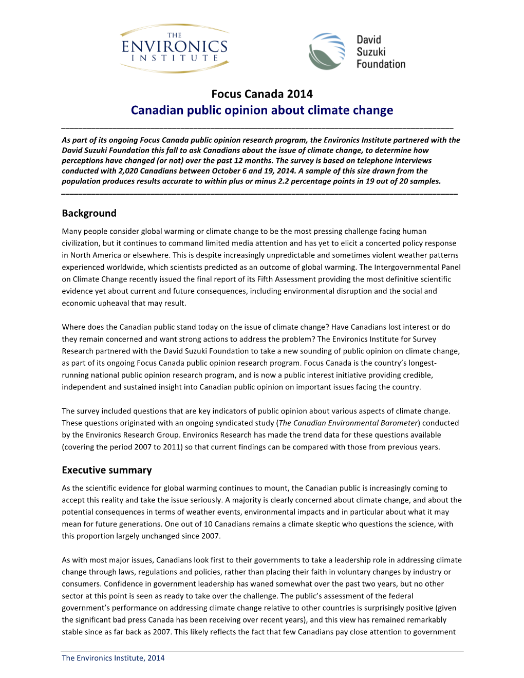 Canadian Public Opinion About Climate Change