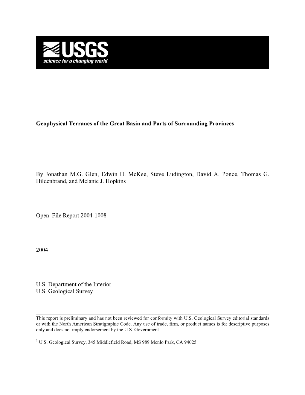 Geophysical Terranes of the Great Basin and Parts of Surrounding Provinces by Jonathan M.G. Glen, Edwin H. Mckee, Steve Ludingto