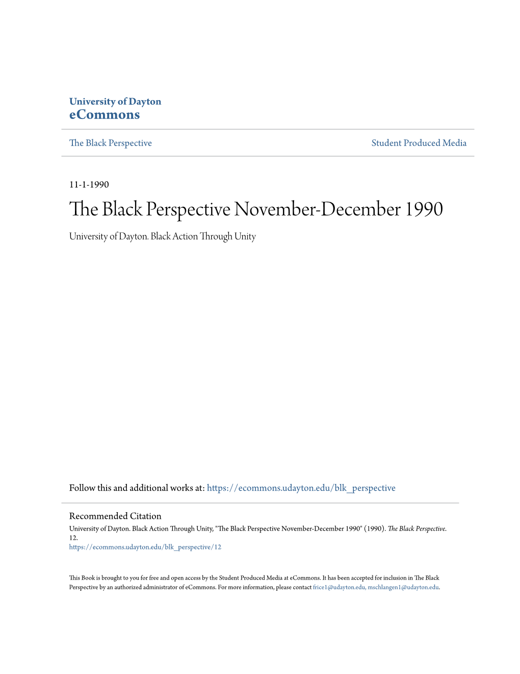 The Black Perspective November-December 1990