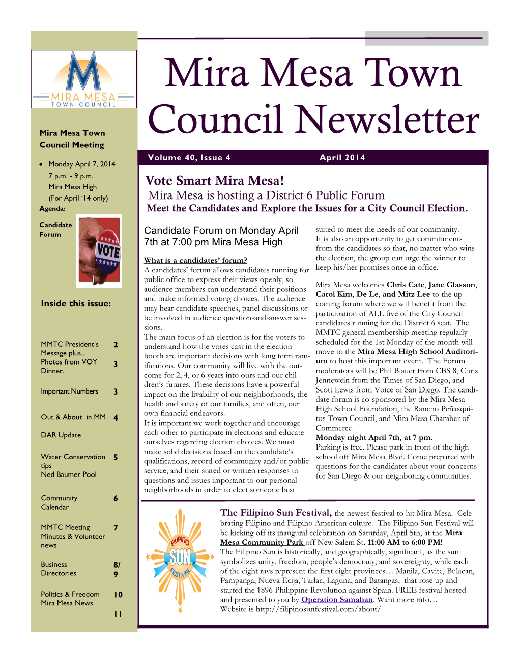 April 2014 Newsletter