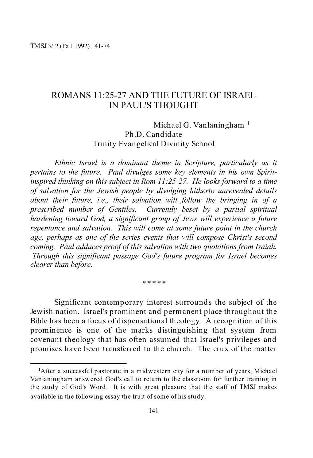 Romans 11:25-27 and the Future of Israel in Paul's Thought