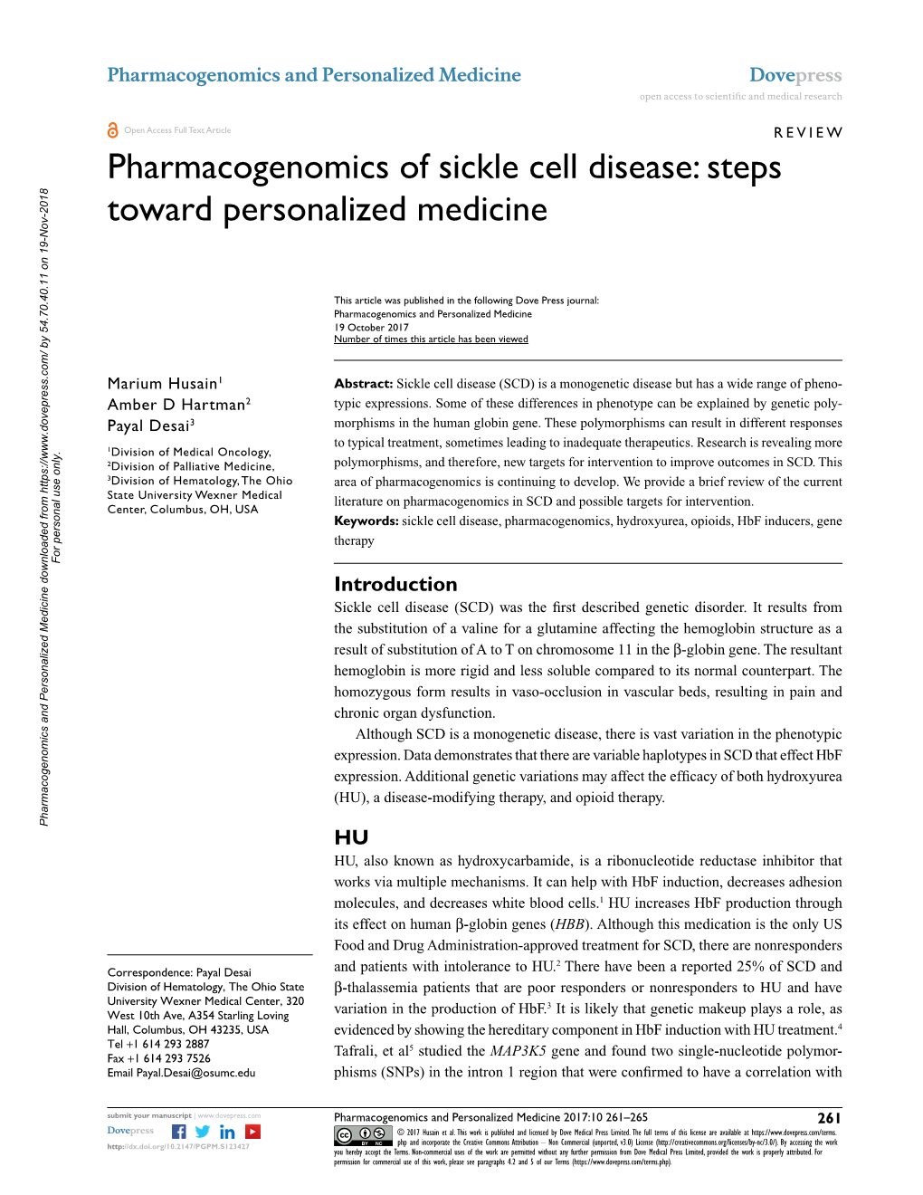 Pharmacogenomics of Sickle Cell Disease Open Access to Scientific and Medical Research DOI