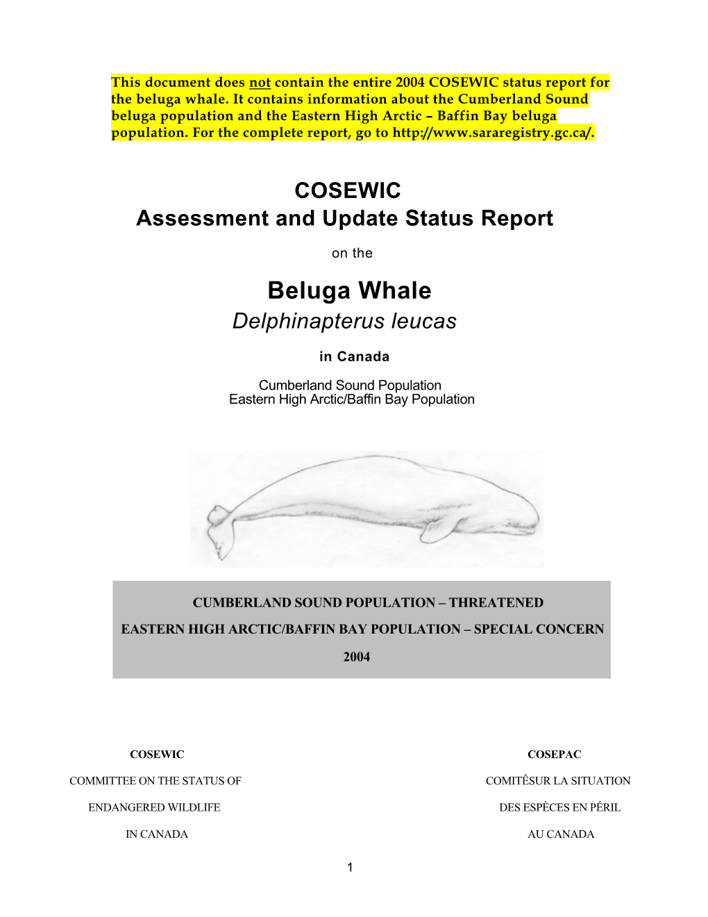 2004 COSEWIC Beluga Status Report