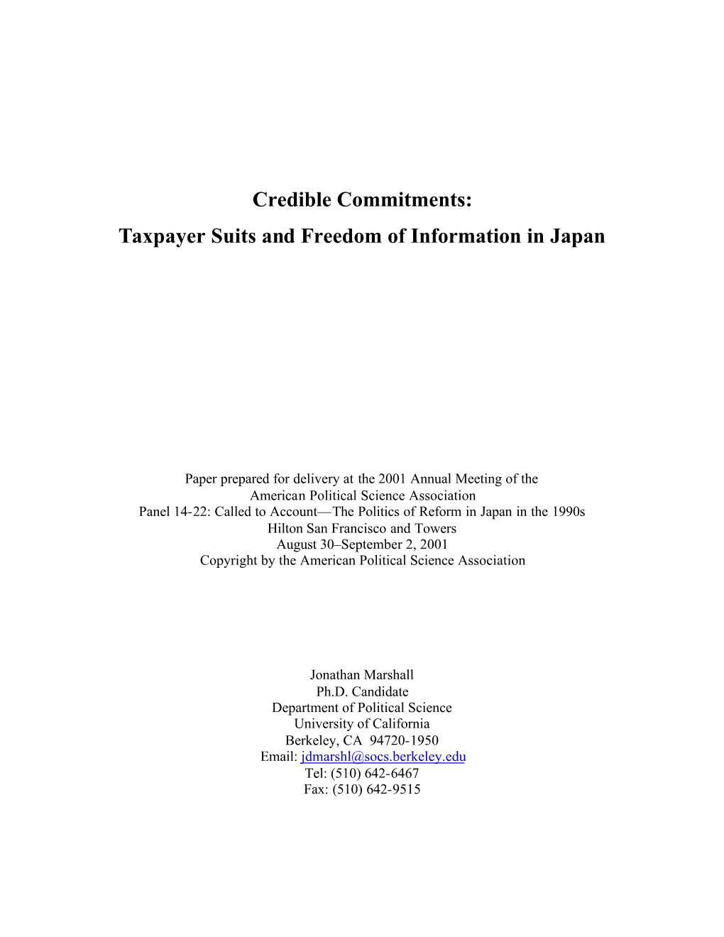 Taxpayer Suits and Freedom of Information in Japan