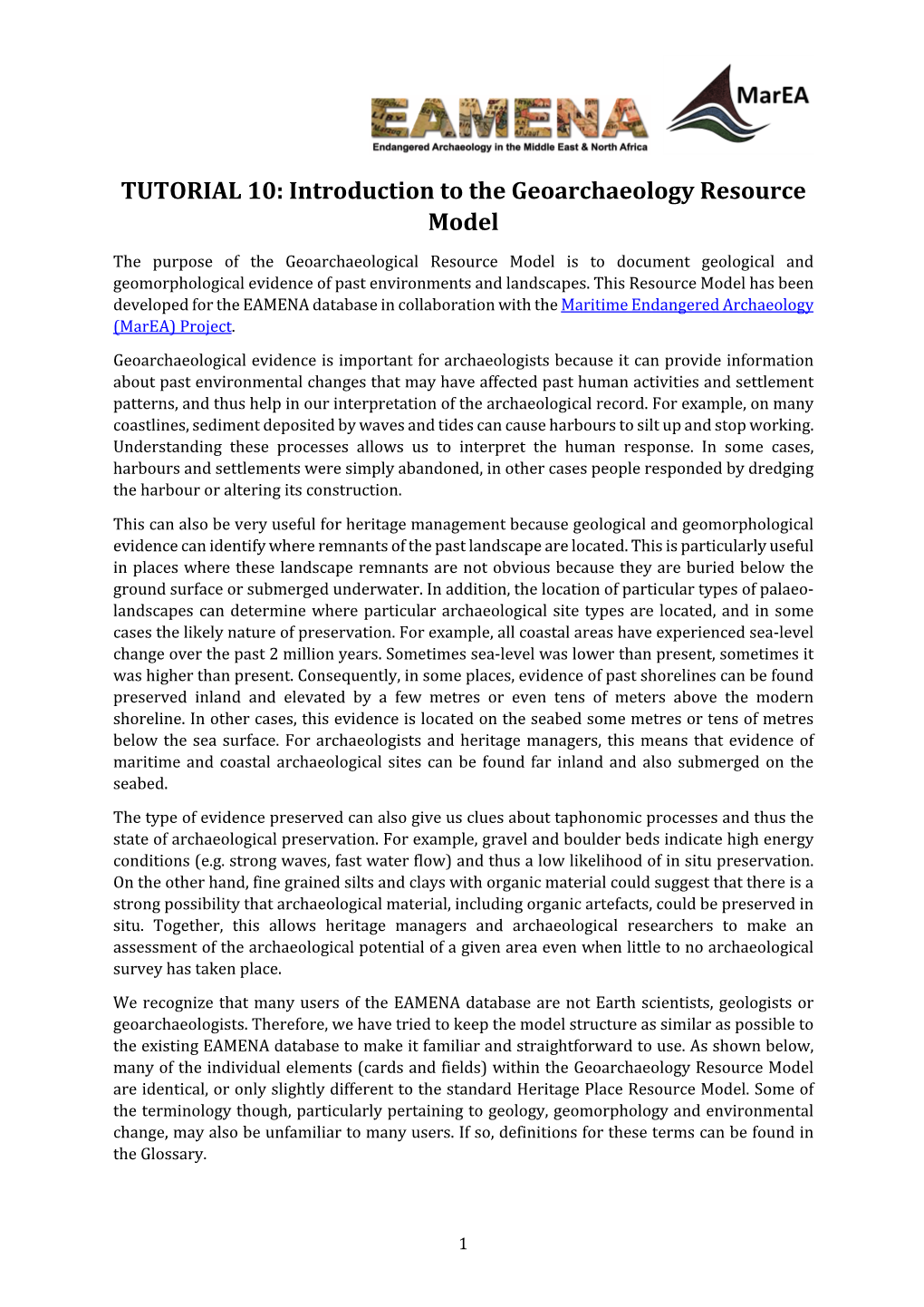 TUTORIAL 10: Introduction to the Geoarchaeology Resource Model