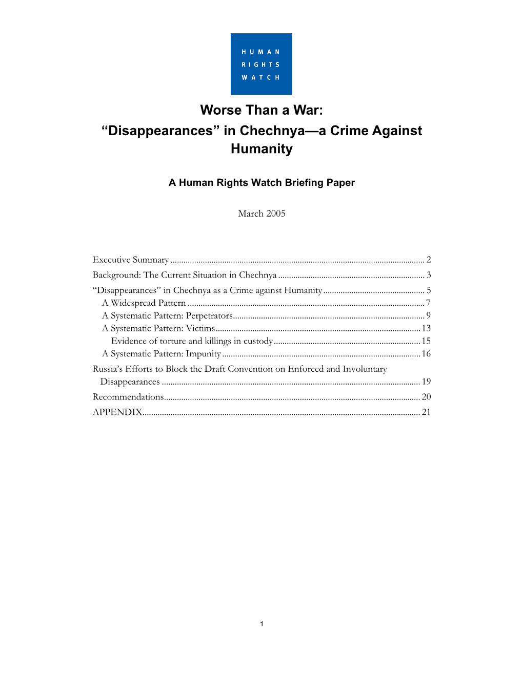 “Disappearances” in Chechnya—A Crime Against Humanity