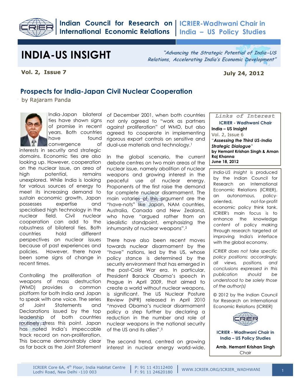 INDIA-US INSIGHT Relations, Accelerating India’S Economic Development”