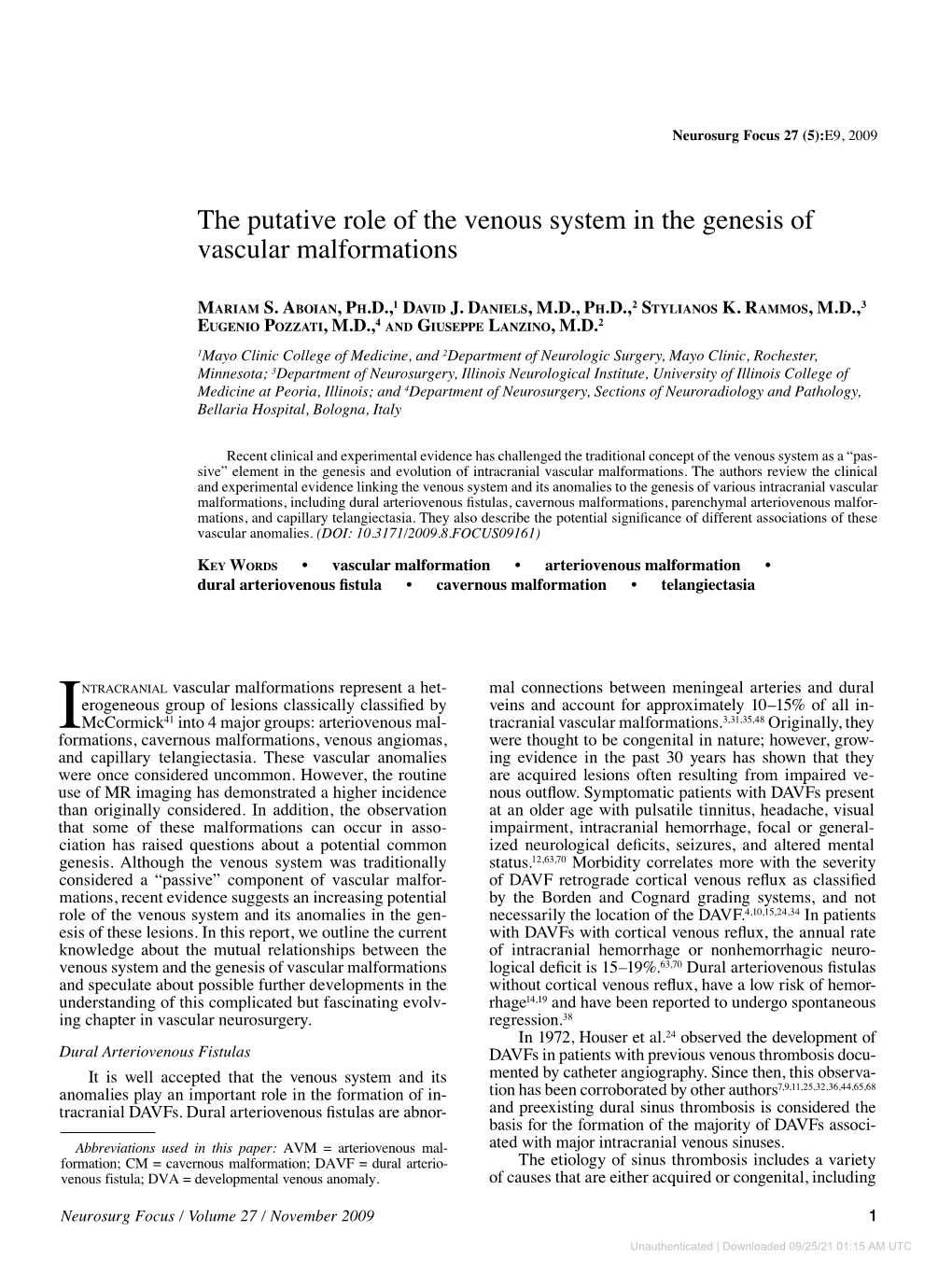 The Putative Role of the Venous System in the Genesis of Vascular Malformations