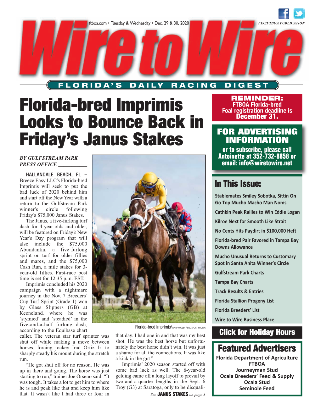 Florida-Bred Imprimis Looks to Bounce Back in Friday's Janus Stakes