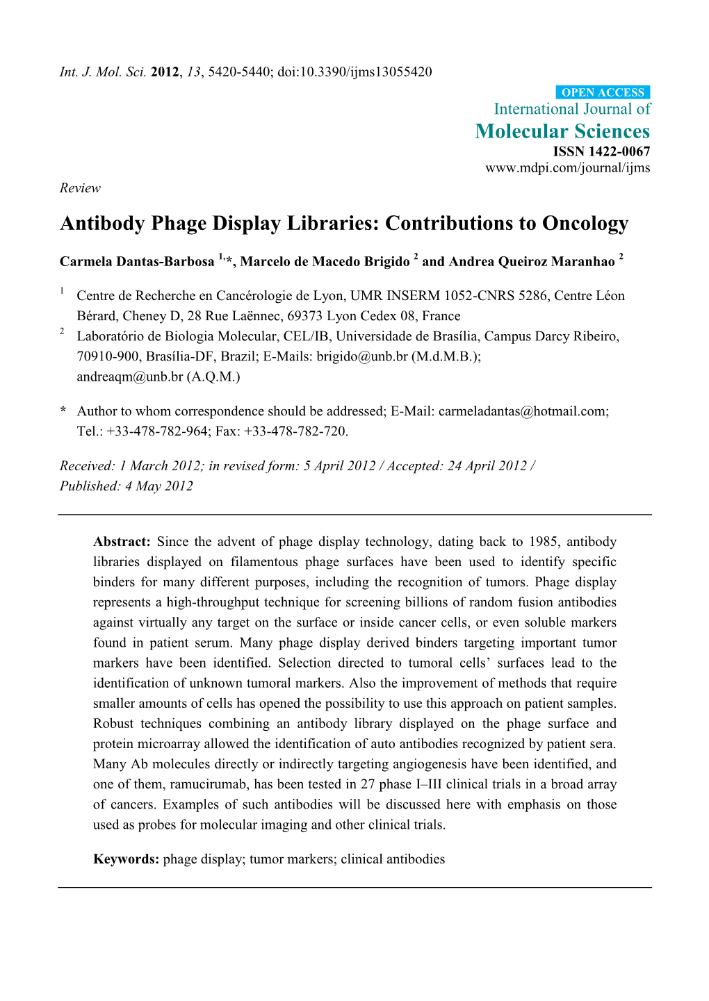 Antibody Phage Display Libraries: Contributions to Oncology