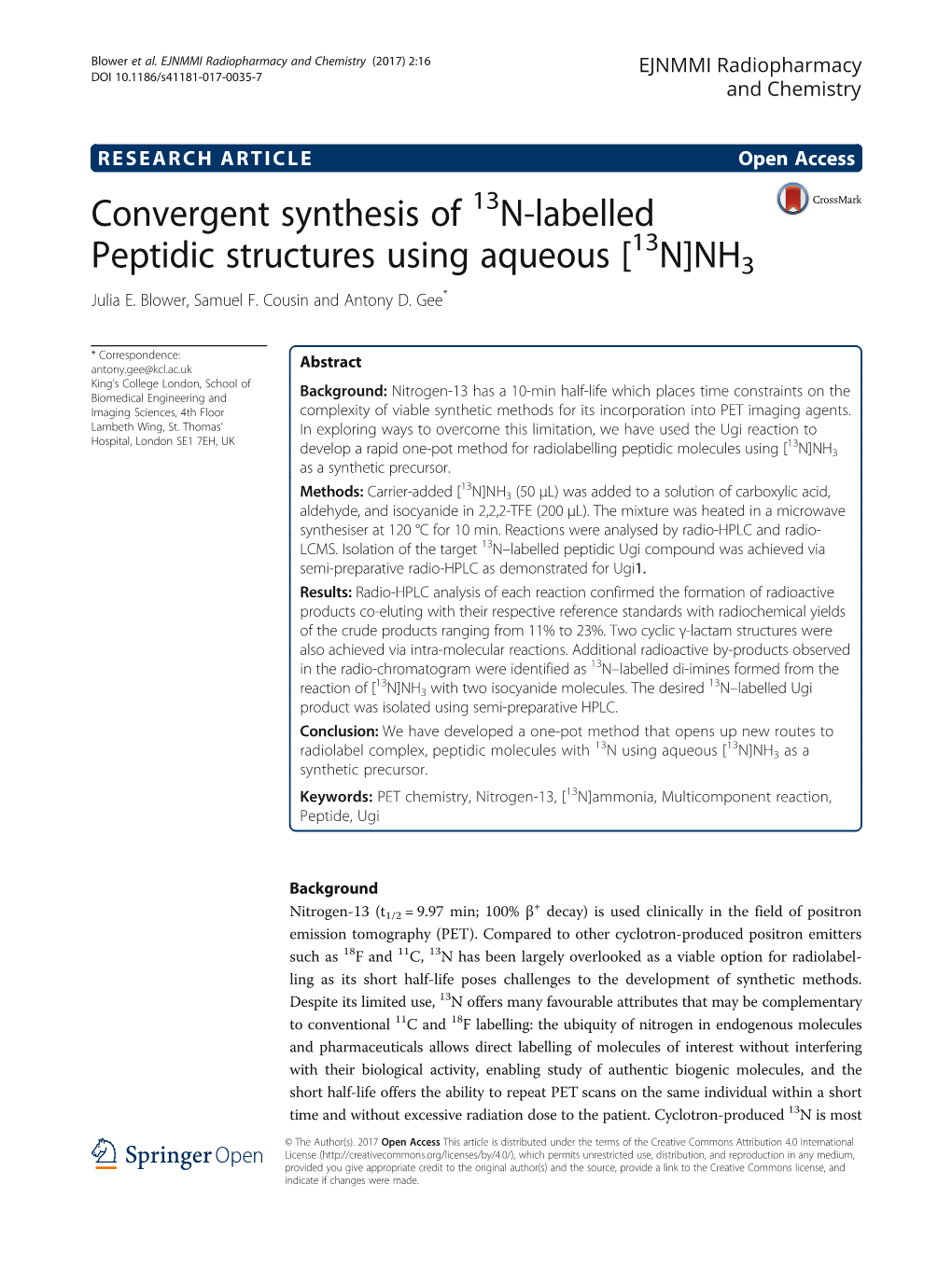 Convergent Synthesis of 13N-Labelled Peptidic Structures Using Aqueous