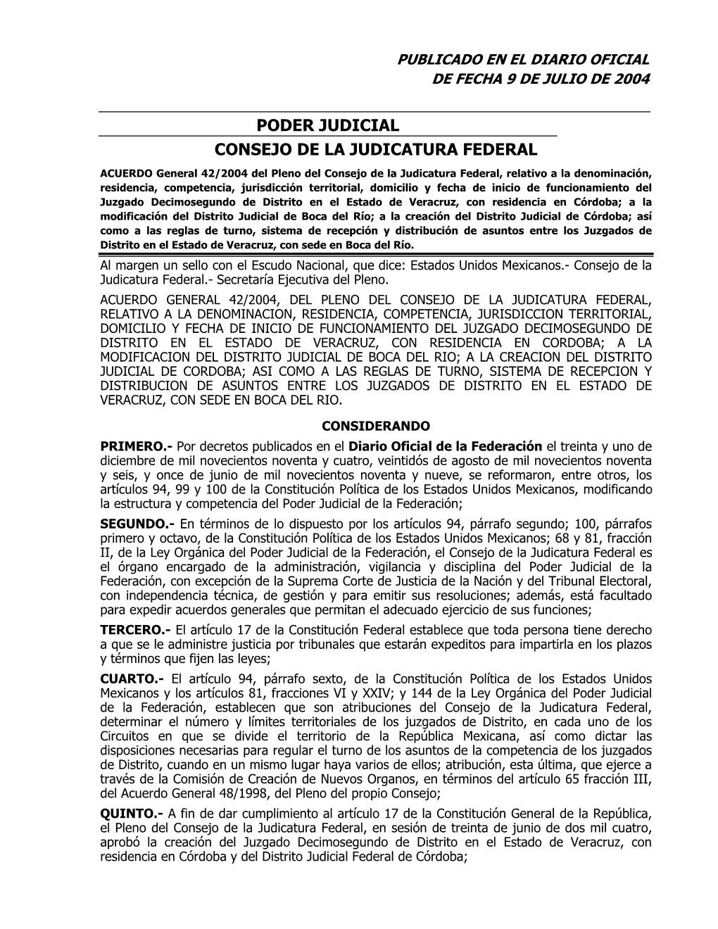 Poder Judicial Consejo De La Judicatura Federal