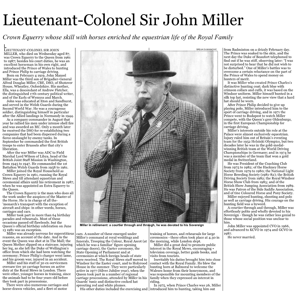 Lieutenant-Colonel Sir John Miller