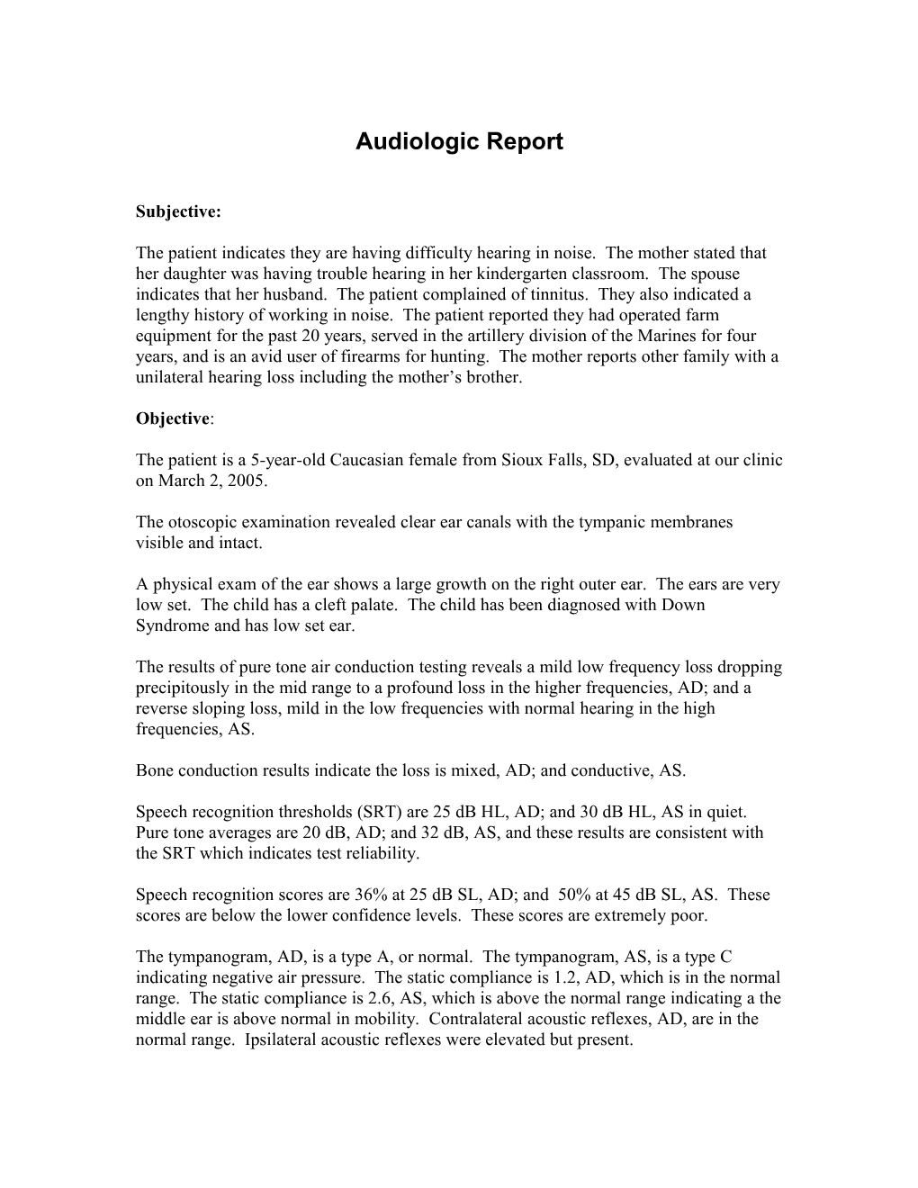 Audiologic Report