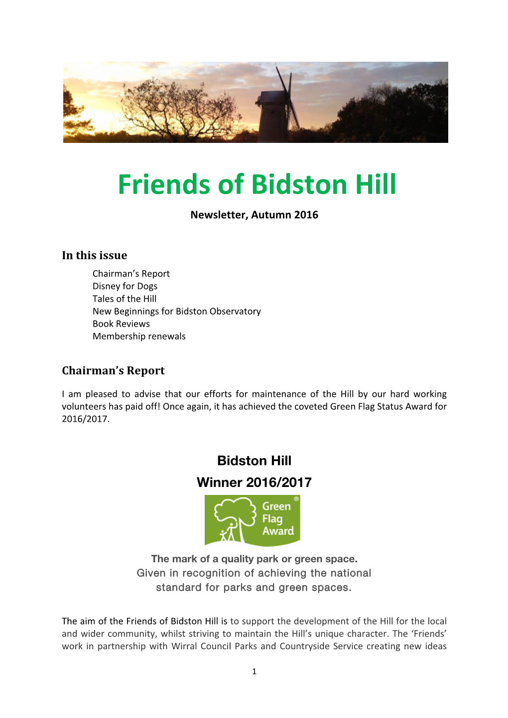 Friends of Bidston Hill Newsletter, Autumn 2016