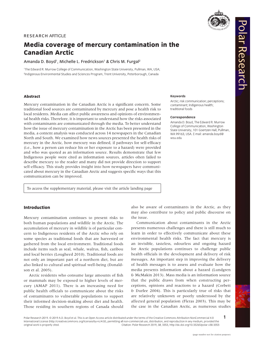 Media Coverage of Mercury Contamination in the Canadian Arctic Amanda D