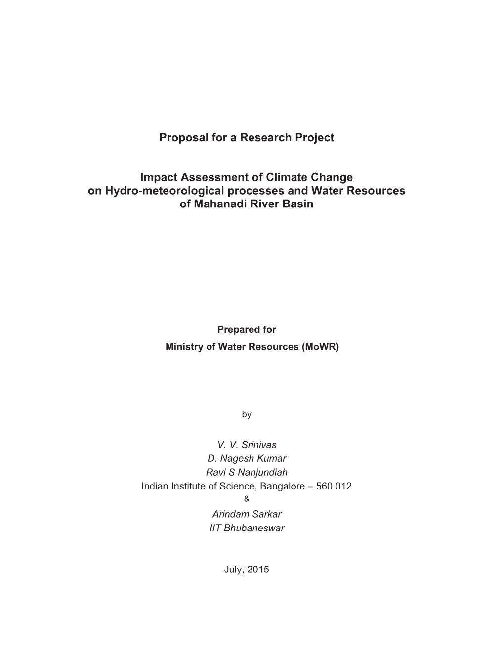 Proposal for a Research Project Impact Assessment of Climate