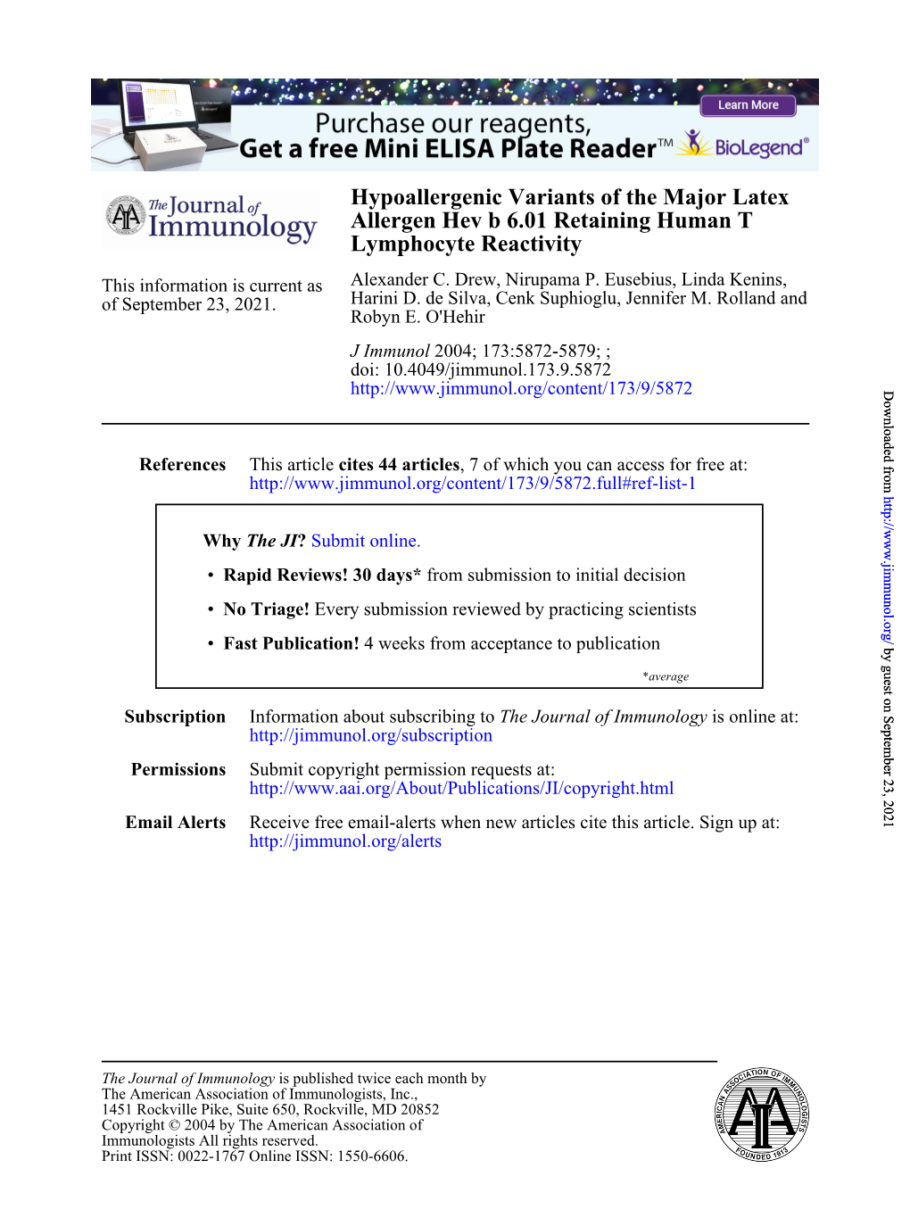 Lymphocyte Reactivity Allergen Hev B 6.01 Retaining Human T