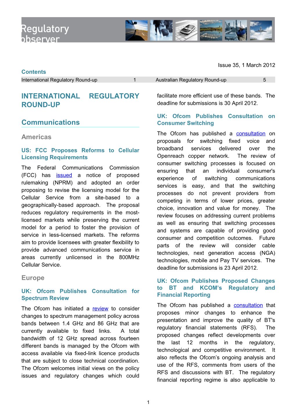 Regulatory Observer Issue 35 1 March 2012