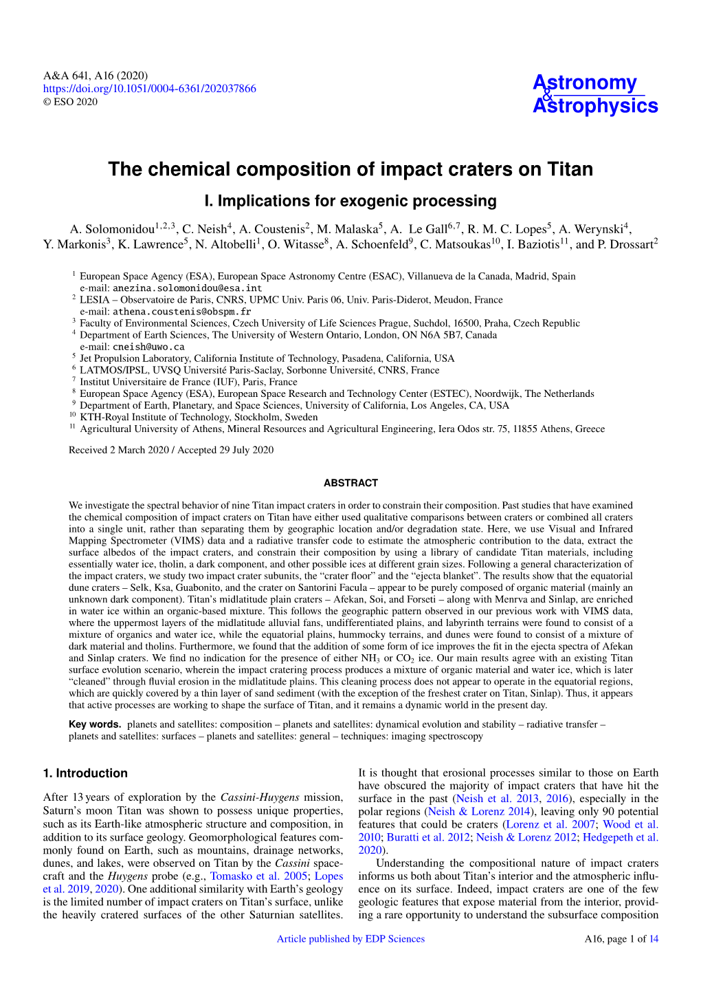 The Chemical Composition of Impact Craters on Titan I