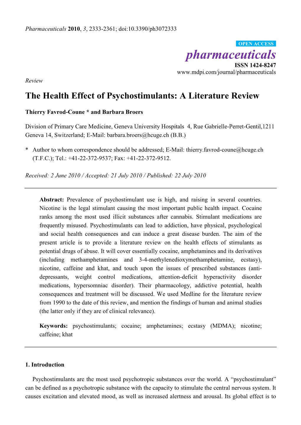 The Health Effect of Psychostimulants: a Literature Review