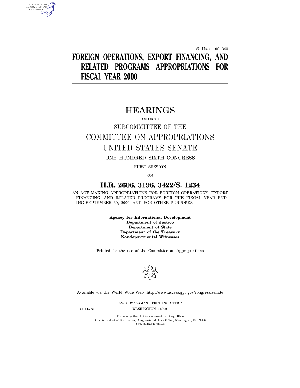 106–340 Foreign Operations, Export Financing, and Related Programs Appropriations for Fiscal Year 2000