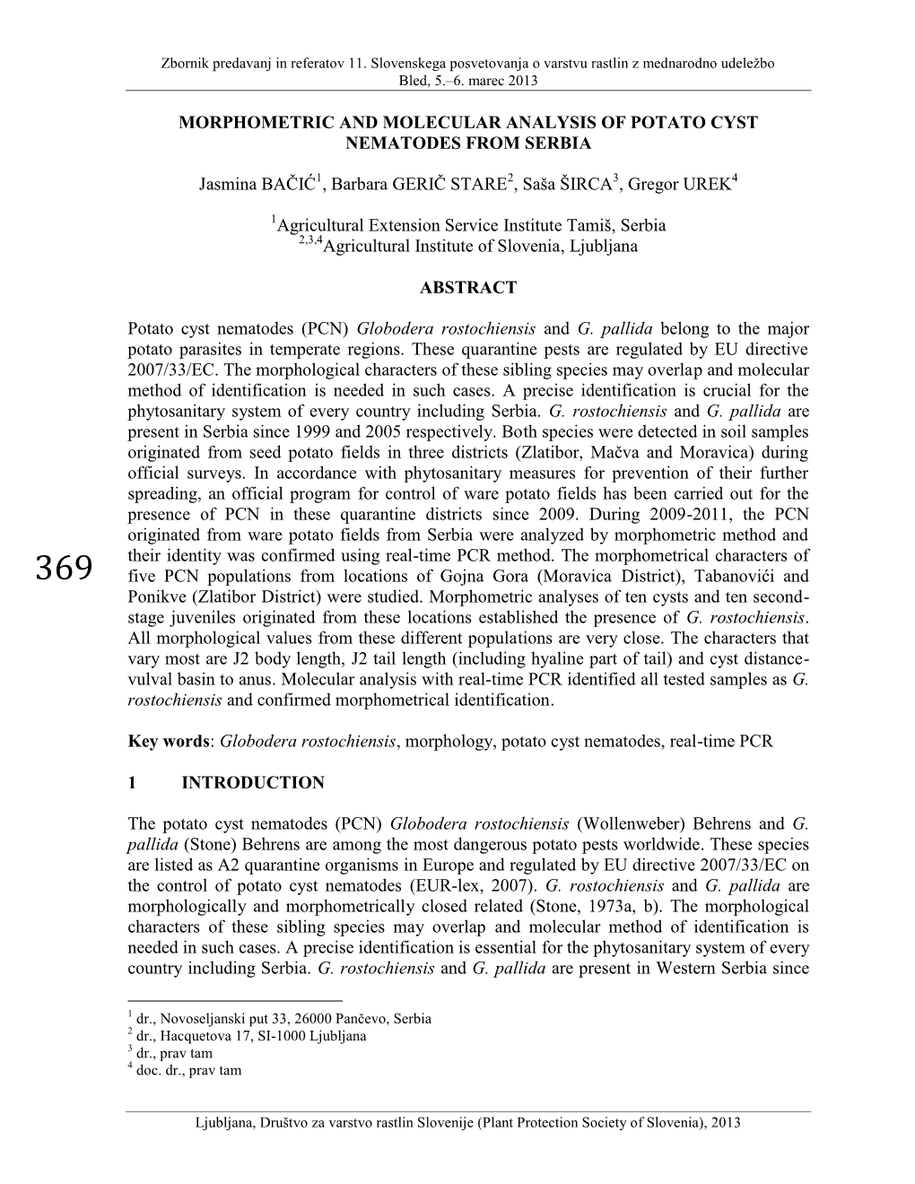 Morphometric and Molecular Analysis of Potato Cyst Nematodes from Serbia