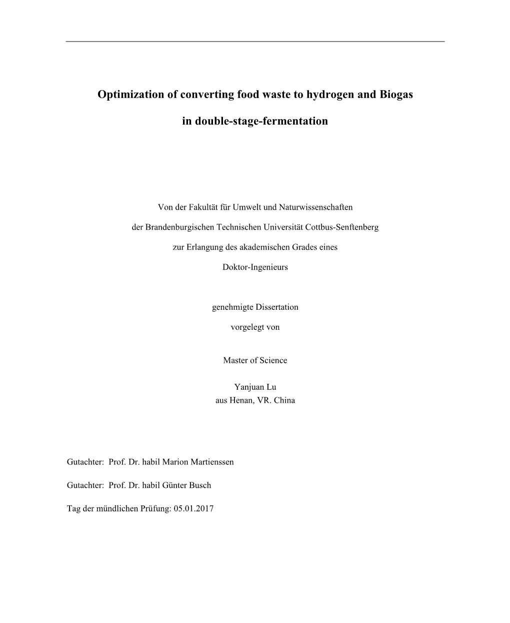 Optimization of Converting Food Waste to Hydrogen and Biogas in Double