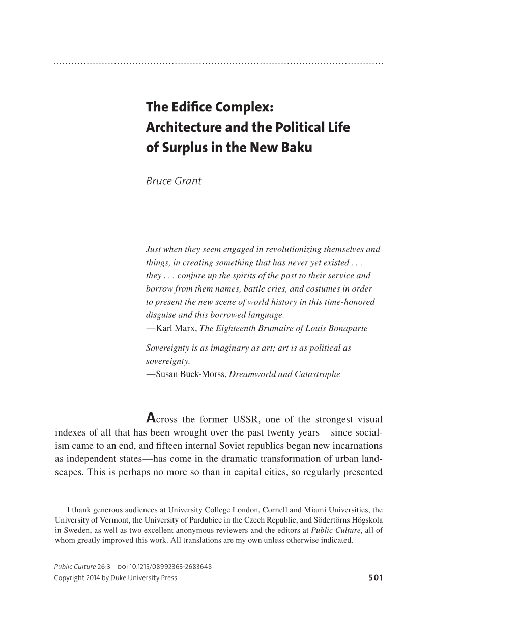 The Edifice Complex: Architecture and the Political Life of Surplus in the New Baku