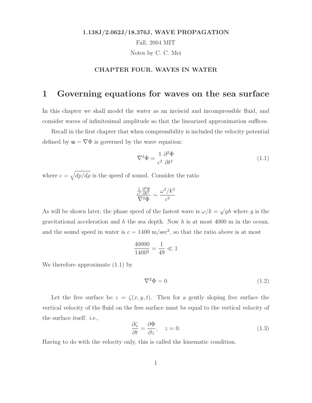 1 Governing Equations for Waves on the Sea Surface