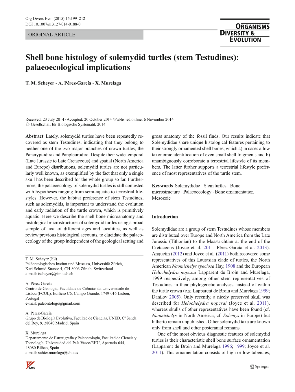 Shell Bone Histology of Solemydid Turtles (Stem Testudines): Palaeoecological Implications