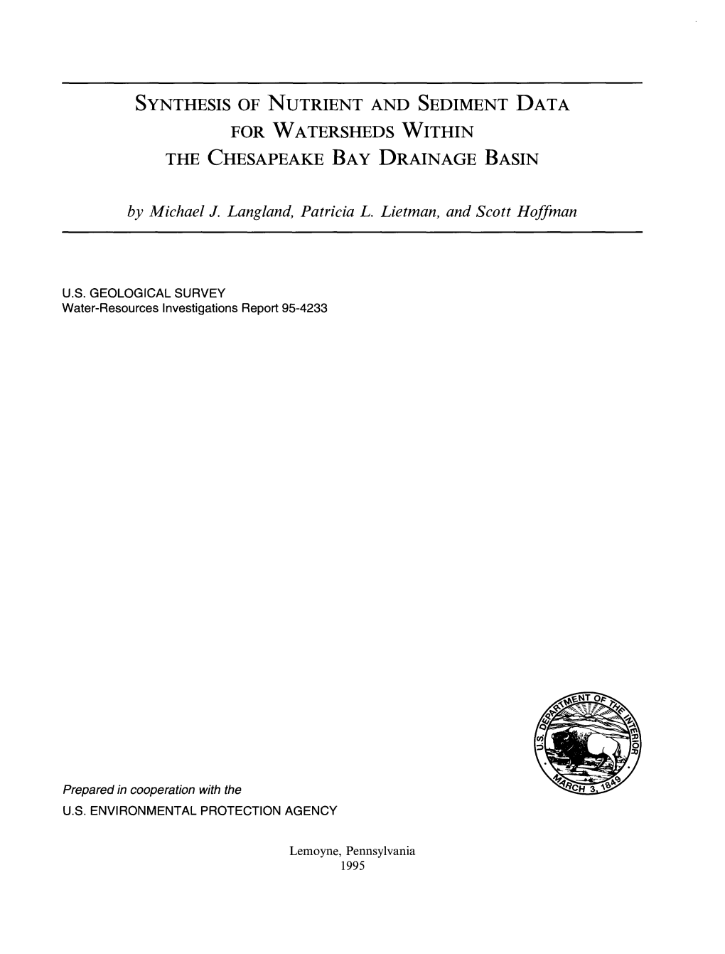 Synthesis of Nutrient and Sediment Data for Watersheds Within the Chesapeake Bay Drainage Basin