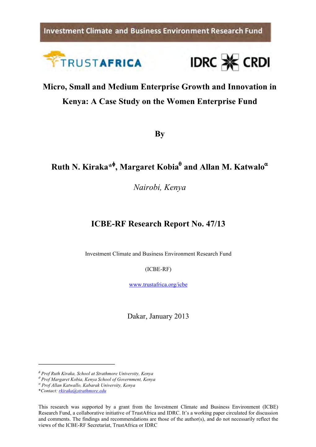 A Case Study on the Women Enterprise Fund by Ruth N. Kiraka