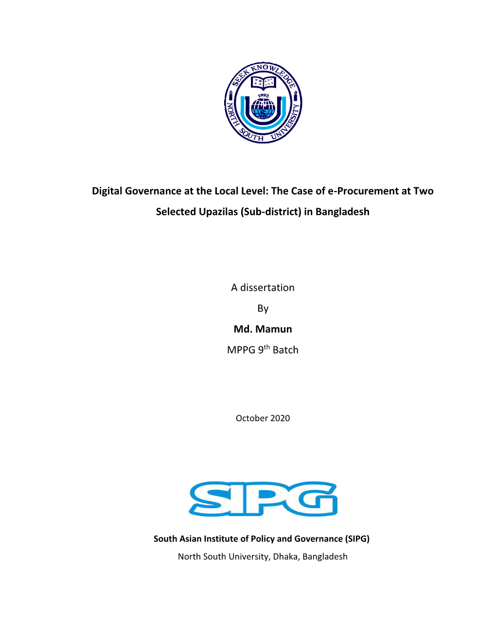 Digital Governance at the Local Level: the Case of E-Procurement at Two Selected Upazilas (Sub-District) in Bangladesh