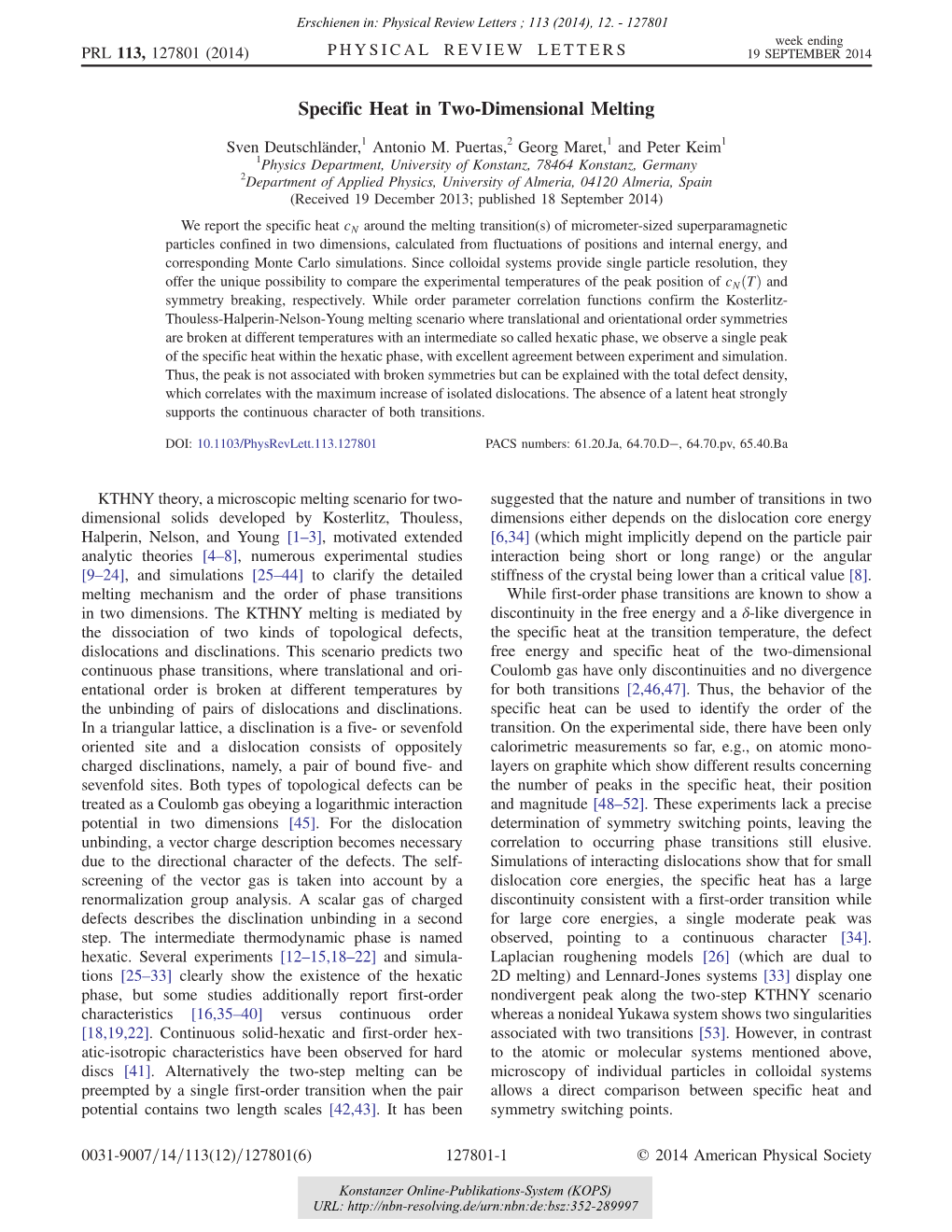 Specific Heat in Two-Dimensional Melting