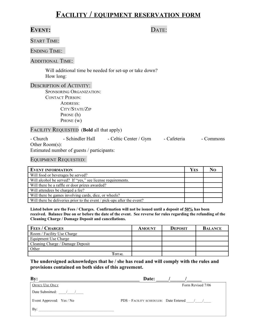 Facility / Equipment Reservation Form