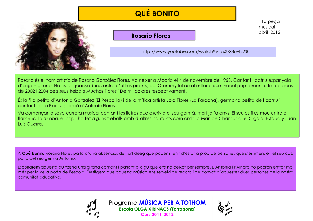 QUÉ BONITO 11A Peça Musical