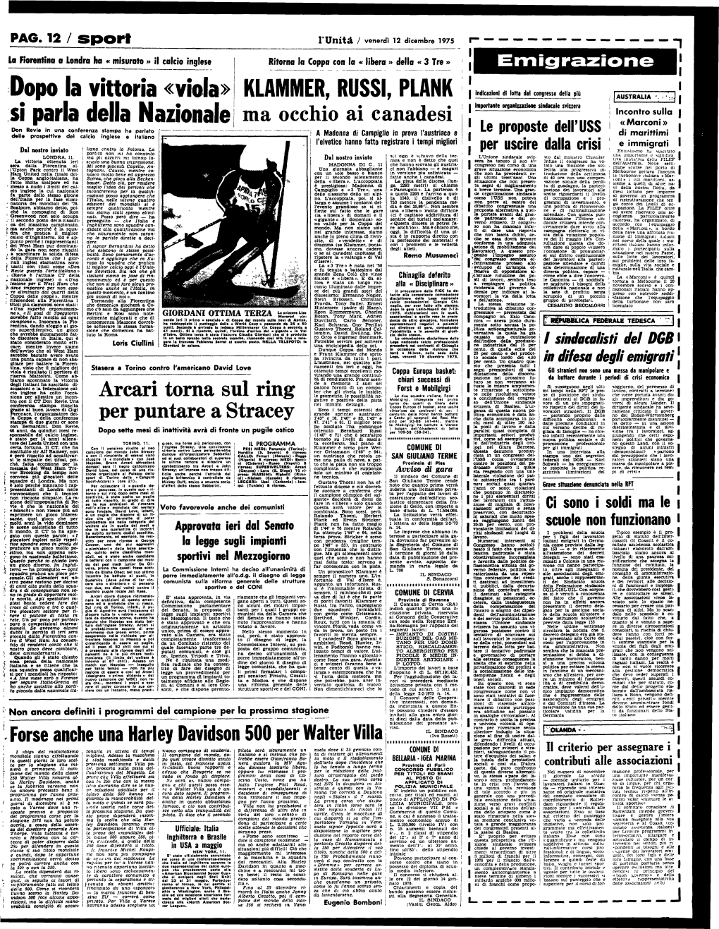 PAG. 12 / Sport L'unità / Venerdì 12 Dicembre 1975
