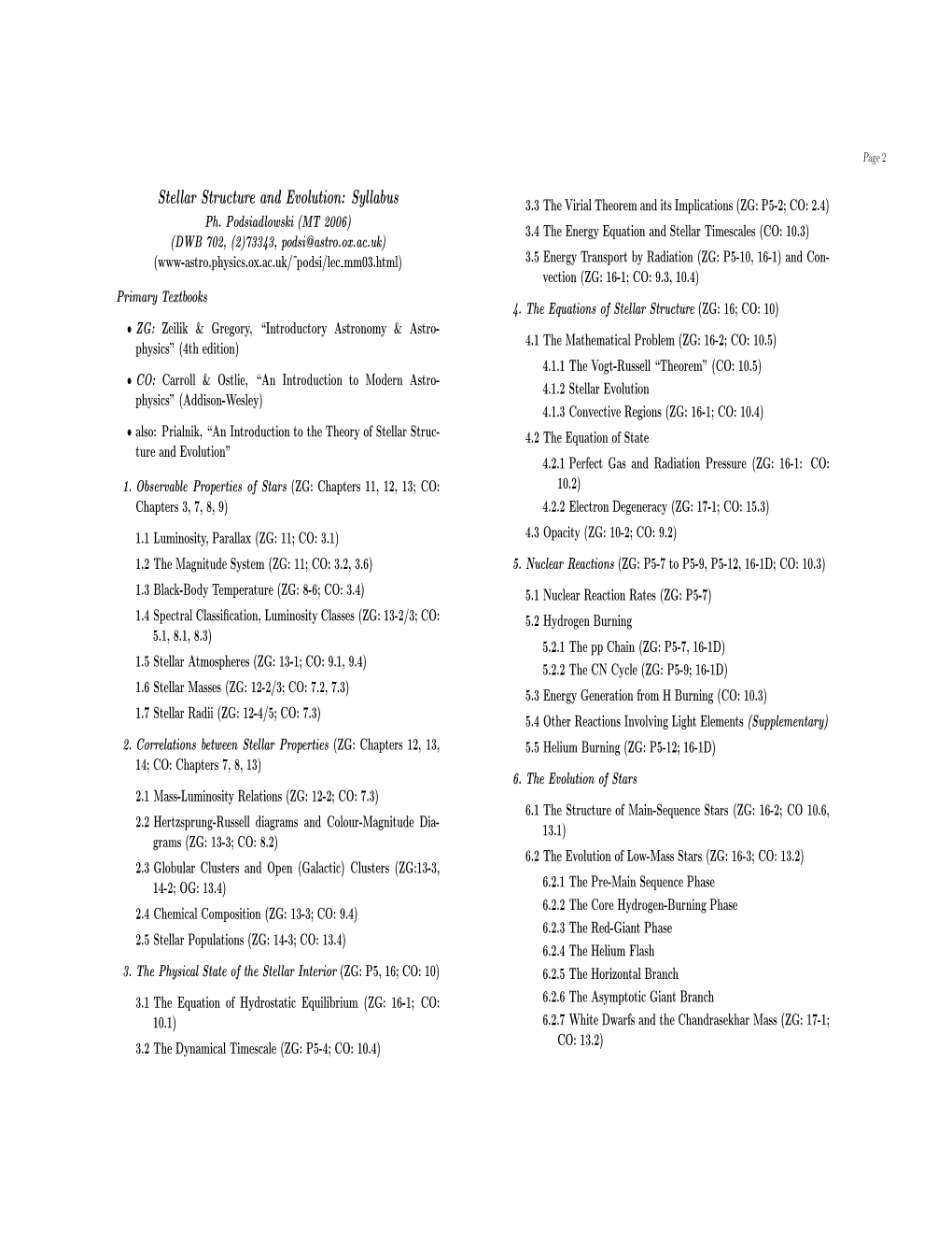 Stellar Structure and Evolution: Syllabus 3.3 the Virial Theorem and Its Implications (ZG: P5-2; CO: 2.4) Ph