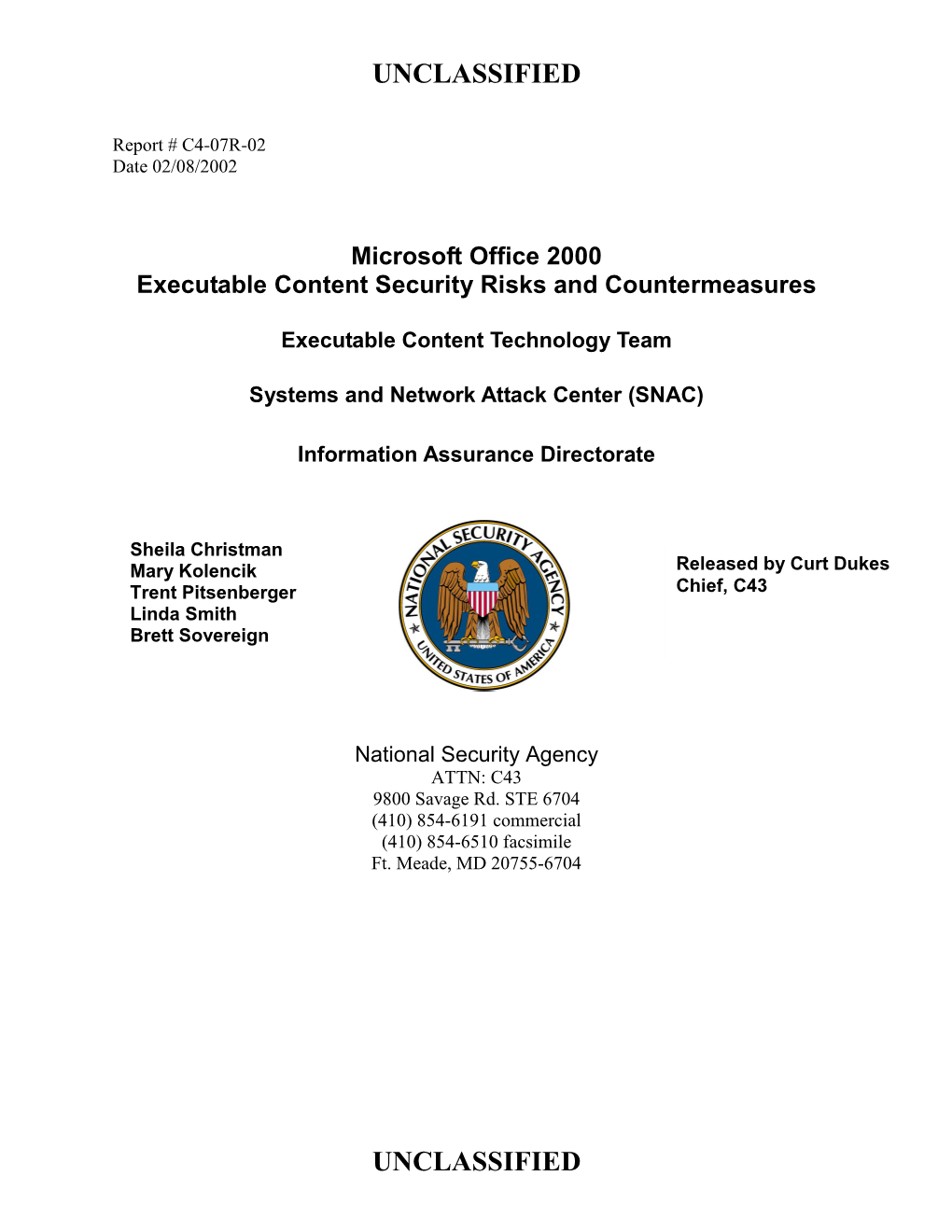 Microsoft Office 2000 Executable Content Security Risks and Countermeasures