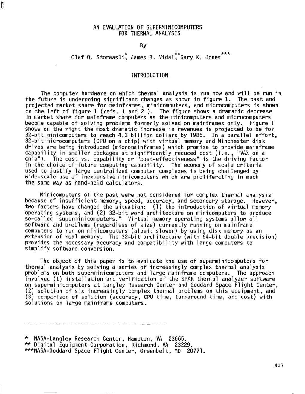 An Evaluation of Superminicomputers for Thermal Analysis