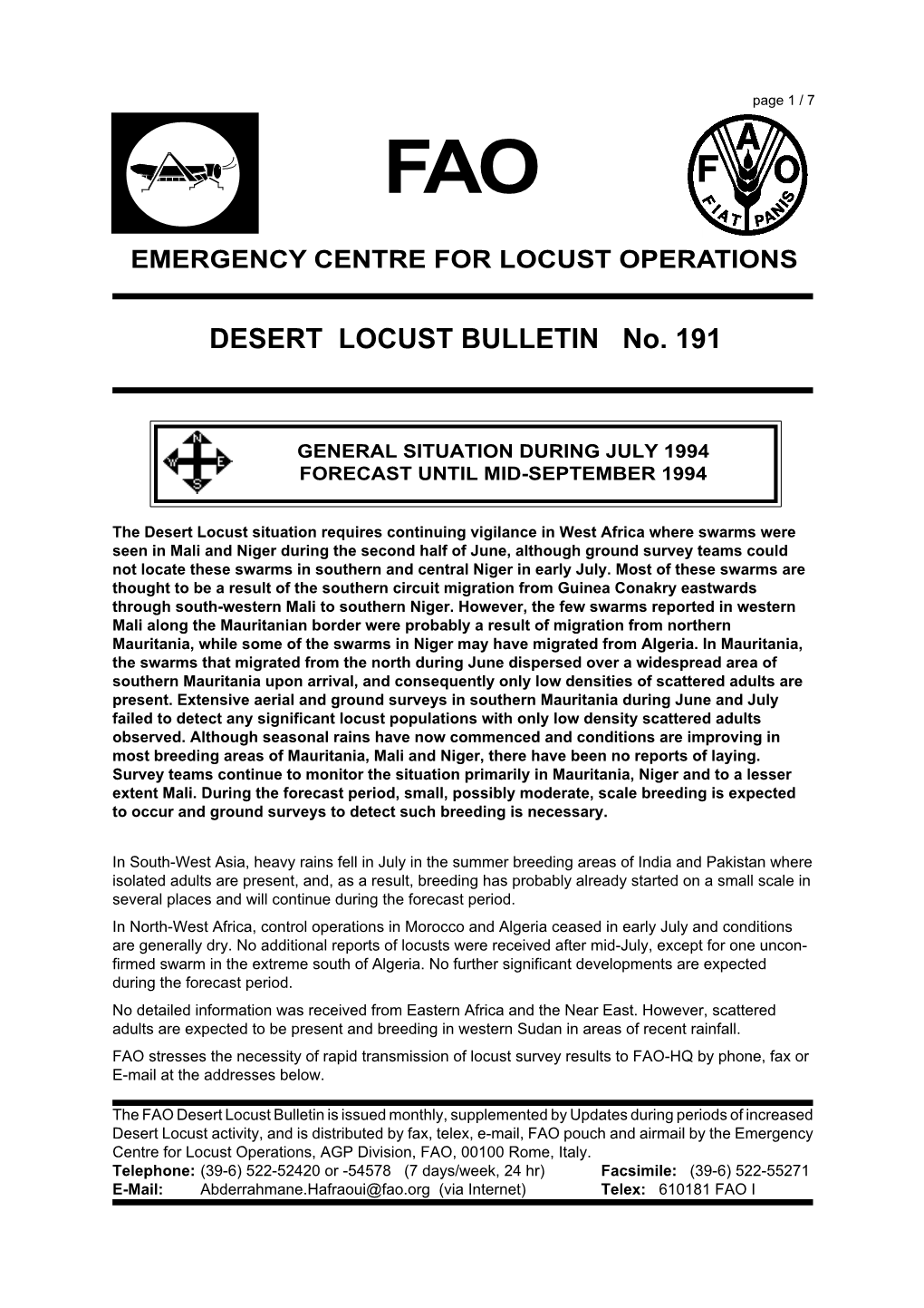 FAO Desert Locust Bulletin