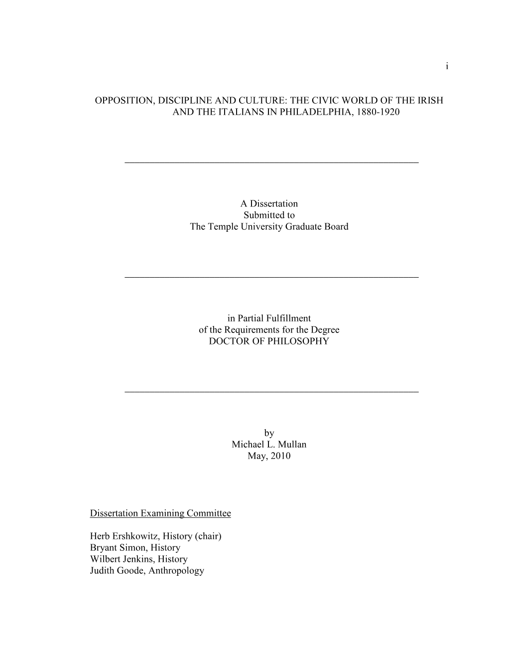 The Civic World of the Irish and the Italians in Philadelphia, 1880-1920